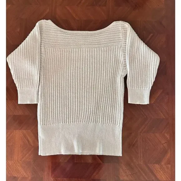 White House Black Market Cream Ribbed Tunic Sweater Metallic Thread Women’s M - Picture 5 of 11